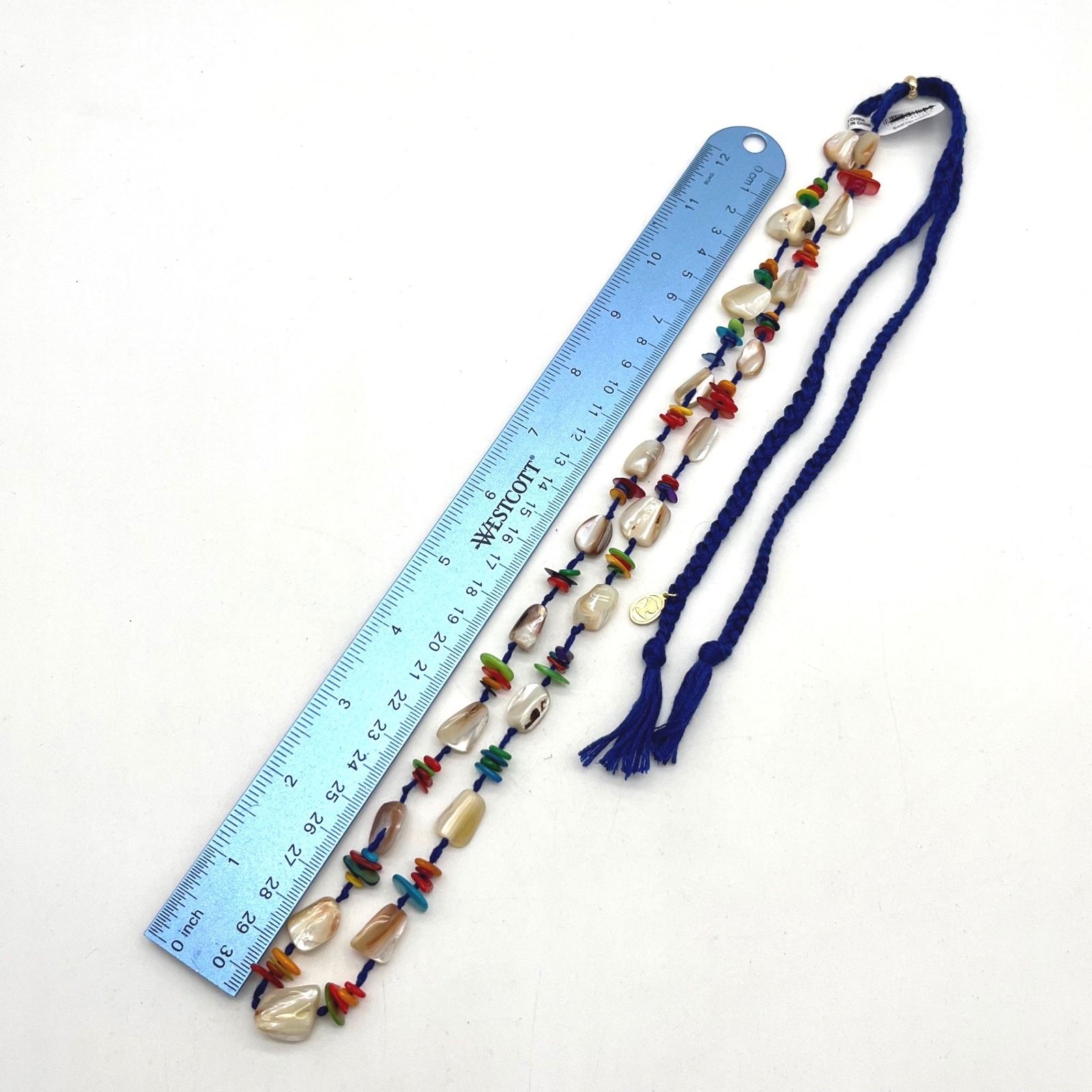 Free People Ariana Ost At The Market Multicolored Shell Bead Necklace Blue Cord — image 7 of 8